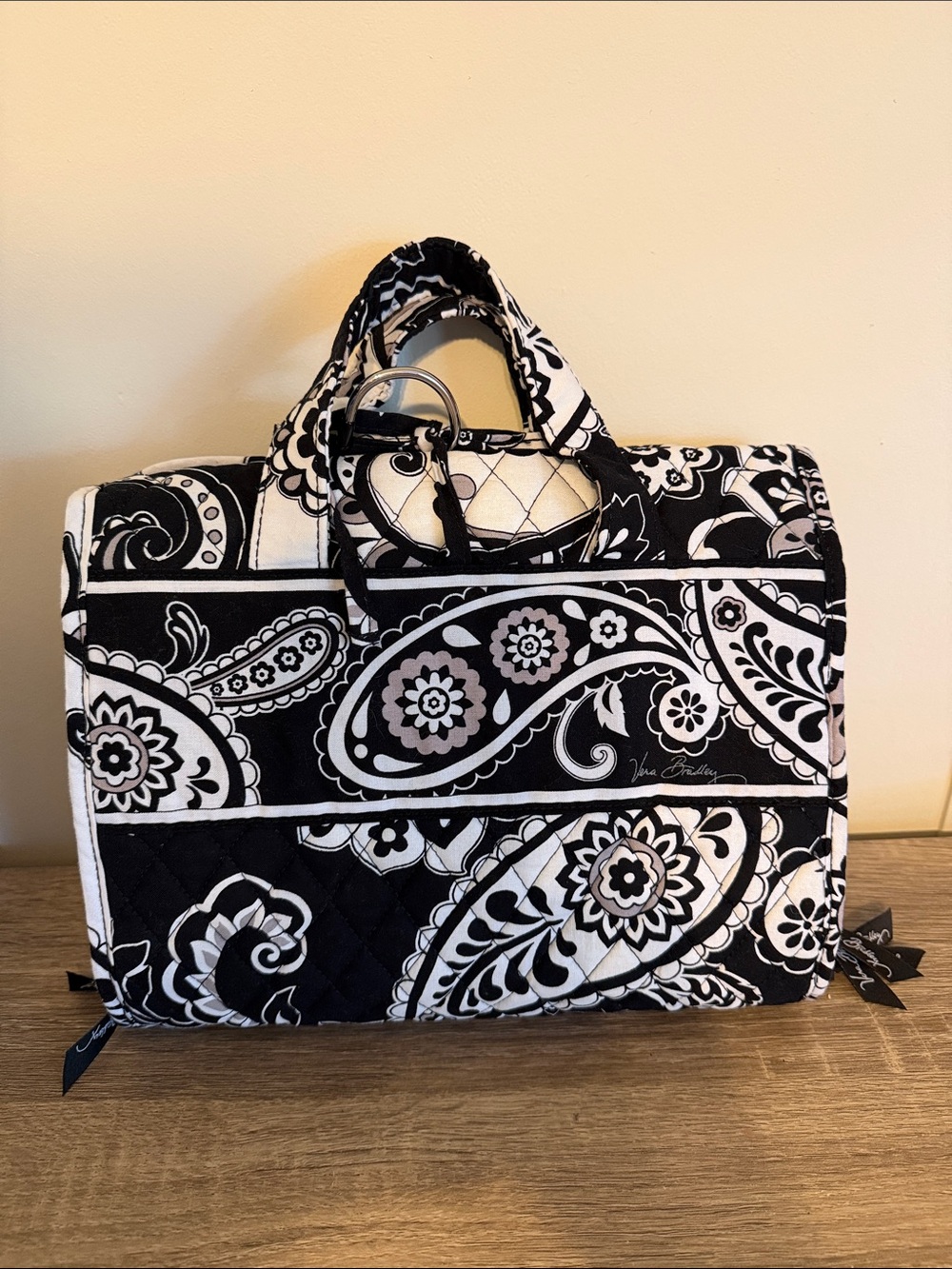 Vera Bradley Black and White Paisley Hanging Cosmetic Organizer